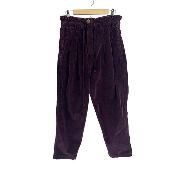 Free People Purple Corduroy Paper bag High Waist Ankle Pants Medium - Picture 1 of 5